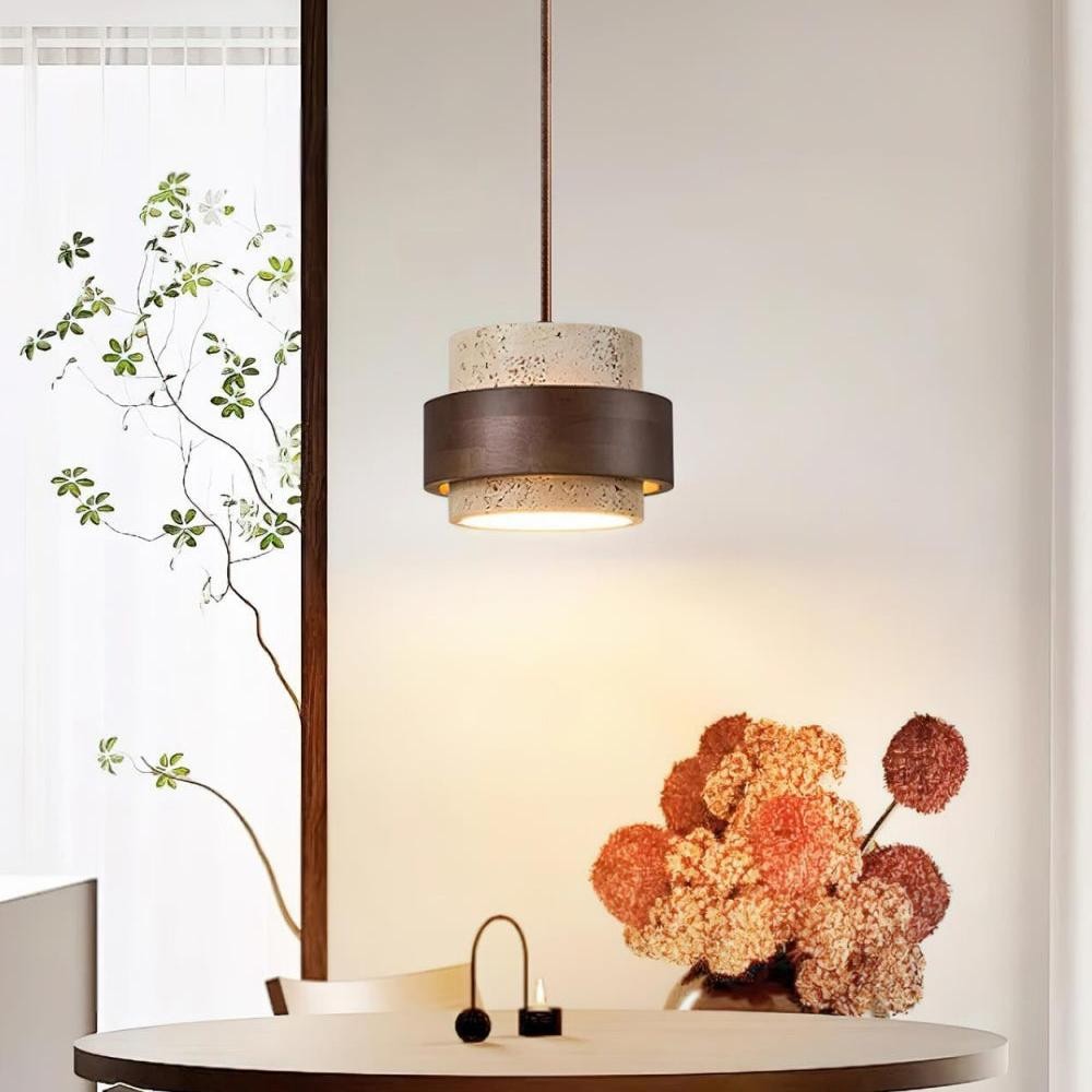 Timothy Wabi Sabi Cylindrical Travertine Pendant Lighthero